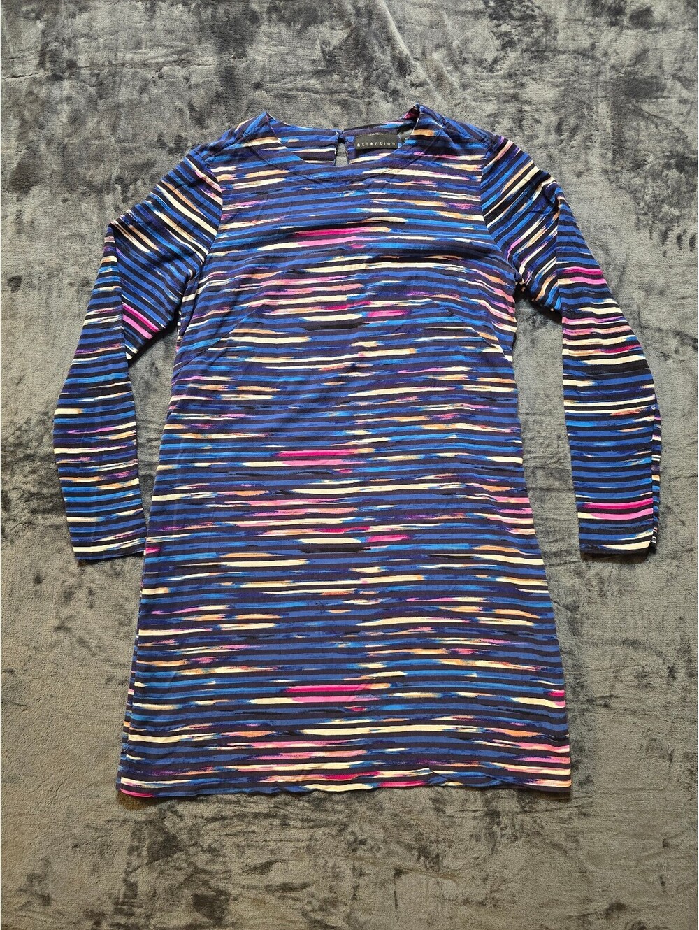 Attention Women's Long Sleeve Rayon Dress with Multicolor Stripes L